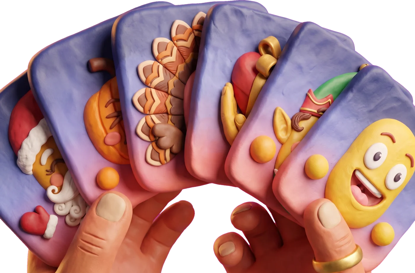 A fanned hand of clay Cover tiles held like playing cards
